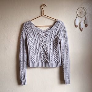 Express hand knit merino wool v neck  sweater